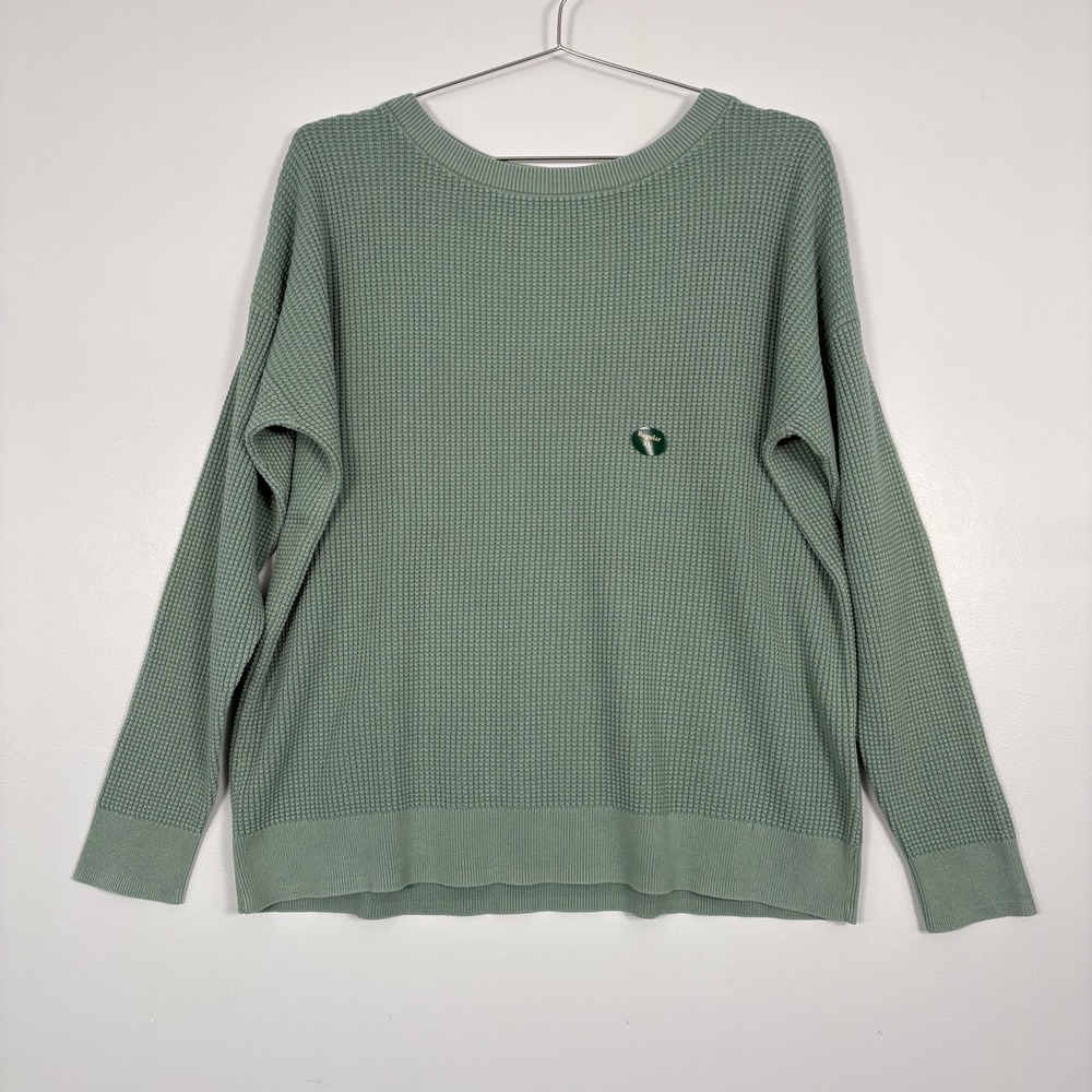 NWT L.L. Bean Sweater Womens XL Faded Sage Crewneck Waffle Knit Cotton Pullover